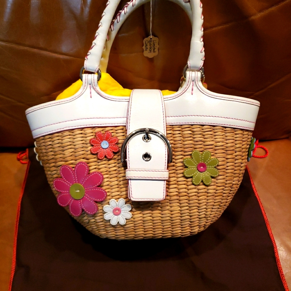 Coach flower straw basket purse